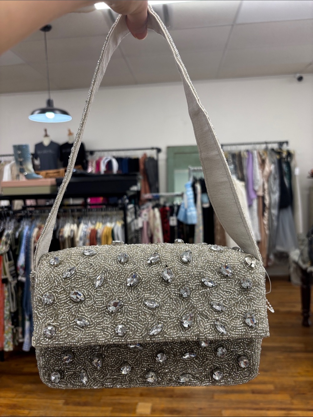 Embellished Ivory Evening Clutch with Crystal Beading